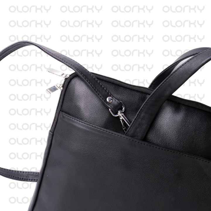 The Innovator Slim Leather Laptop Bag - Charcoal Black