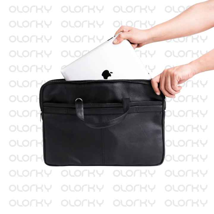 The Innovator Slim Leather Laptop Bag - Charcoal Black