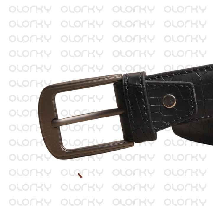 Crocodile Textured Leather Belt - Black