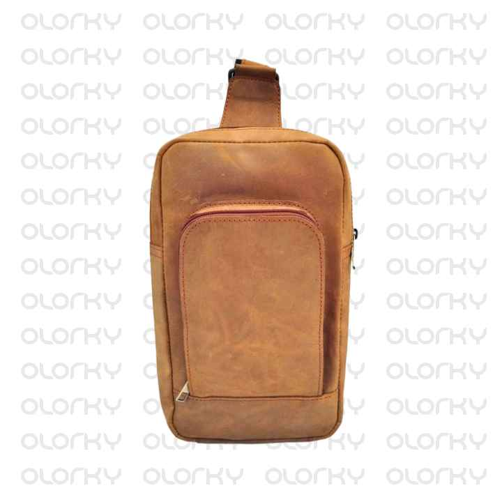 Vintage Leather Crossbody Bag - CAMEL