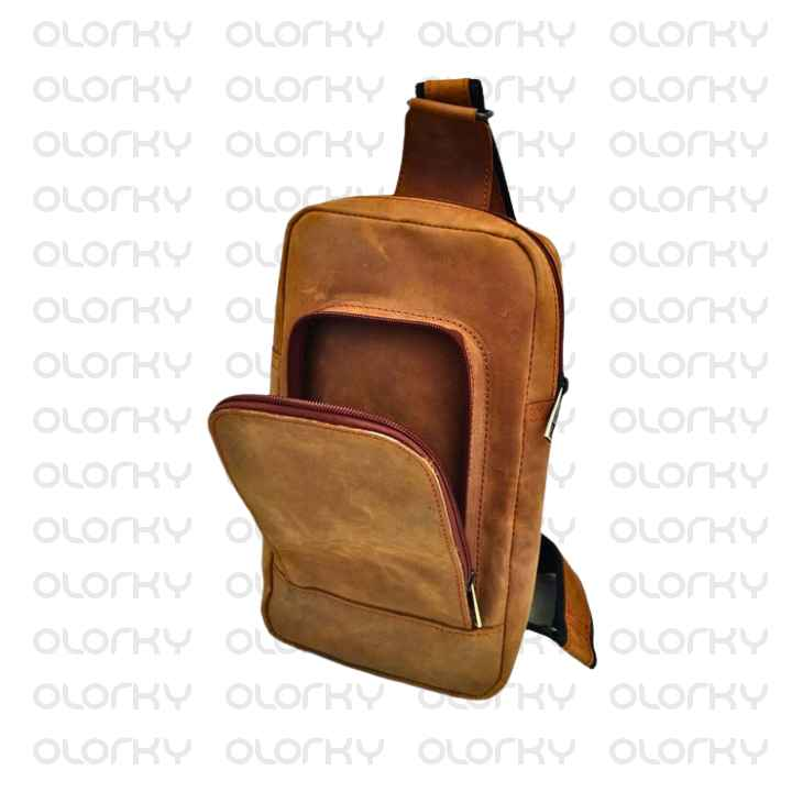 Vintage Leather Crossbody Bag - CAMEL