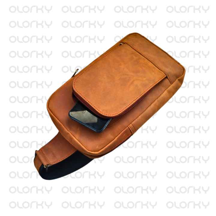 Vintage Leather Crossbody Bag - CAMEL