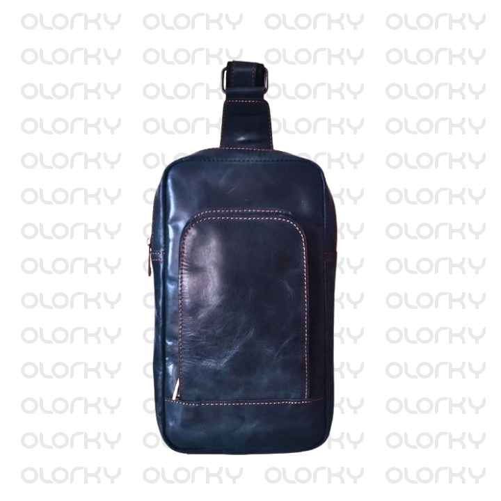 Vintage Leather Crossbody Bag - NAVY BLUE