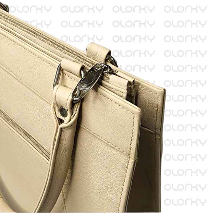 JULIE (Beige) - Leather Hand Tote Bag