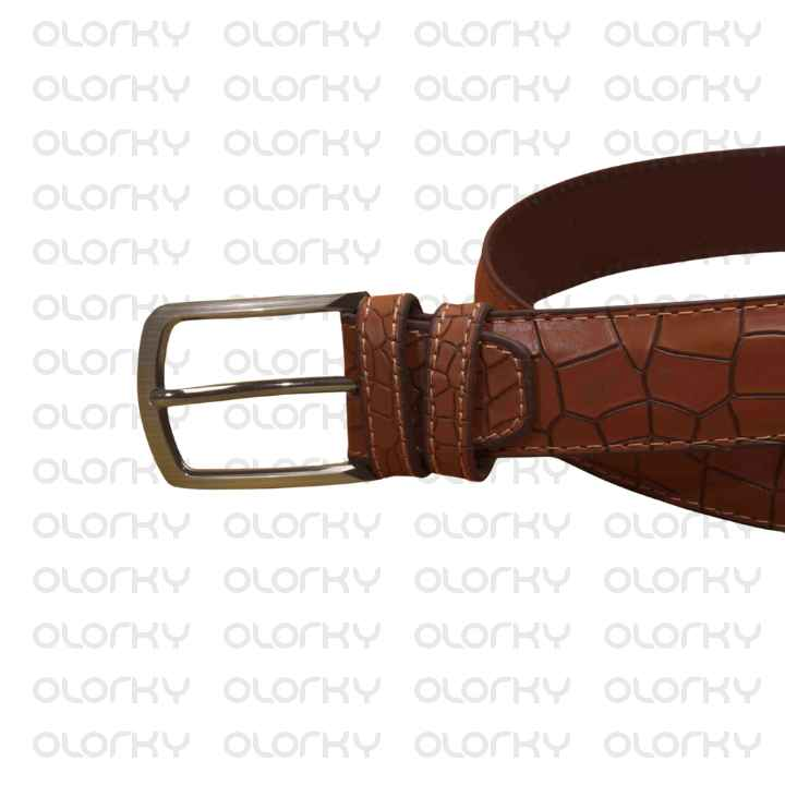 Crocodile Textured leather Belt - Mustard