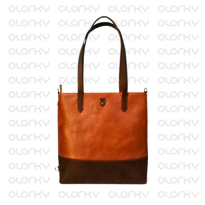 3 in 1 Tan & Brown Leather Tote Handbag / Crossbody / Backpack