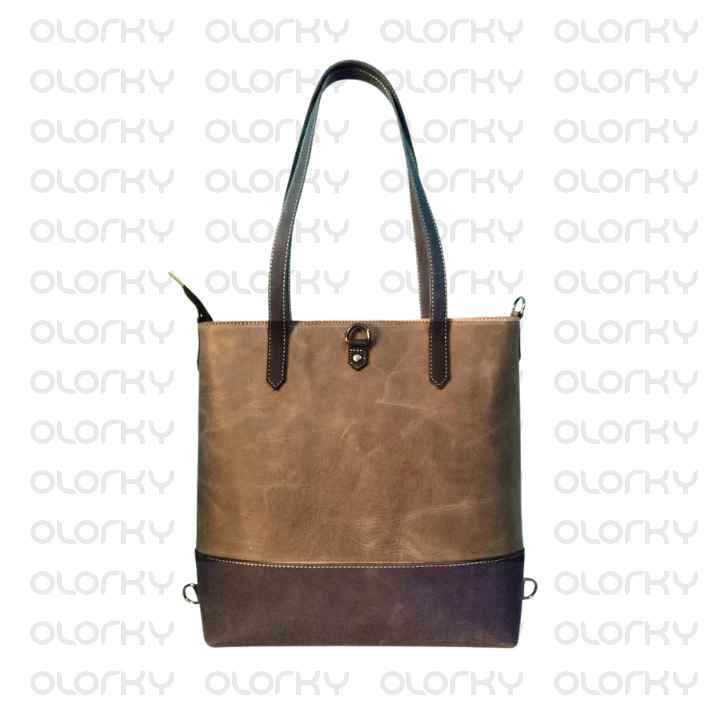 3 in 1 Grey & Navy Blue Leather Tote Handbag / Crossbody / Backpack