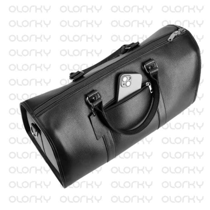 Black Leather Travel Duffle Bag