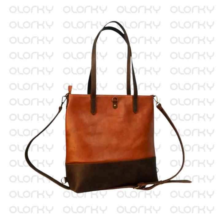 3 in 1 Tan & Brown Leather Tote Handbag / Crossbody / Backpack